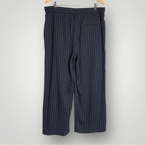 Eileen Fisher Indigo Pinstripe Crop Pants Large Wide Leg Tencel Blend Navy White - Picture 6 of 8